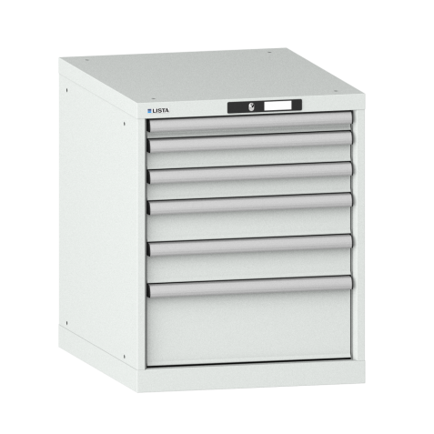 LISTA - Armoire à tiroirs 27x36E (LxPxH) 564x725x700mm 6 tiroirs (1x50/2x75/2x100/1x200) 75kg KEY Lock Gris clair RAL 7035