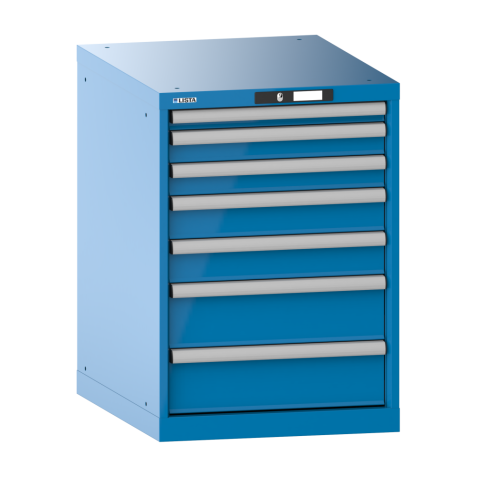 LISTA - Armoire à tiroirs 27x36E (LxPxH) 564x725x800mm 7 tiroirs (1x50/2x75/2x100/2x150) 75kg KEY Lock Bleu clair RAL 5012