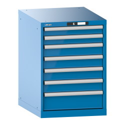 LISTA - Armoire à tiroirs 27x36E (LxPxH) 564x725x800mm 7 tiroirs (2x75/4x100/1x150) 75kg KEY Lock Bleu clair RAL 5012
