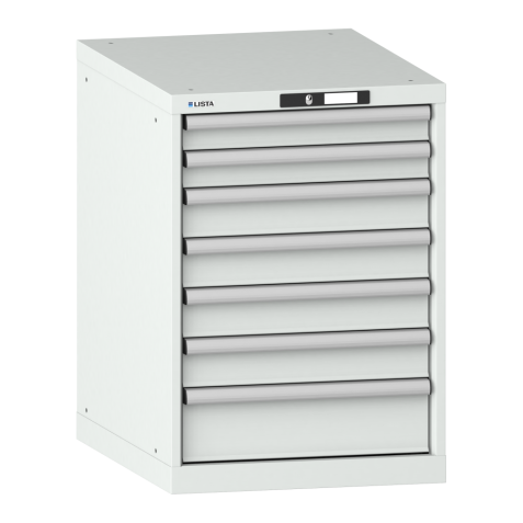 LISTA - Armoire à tiroirs 27x36E (LxPxH) 564x725x800mm 7 tiroirs (2x75/4x100/1x150) 75kg KEY Lock Gris clair RAL 7035
