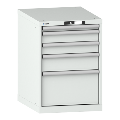 LISTA - Armoire à tiroirs 27x36E (LxPxH) 564x725x800mm 5 tiroirs (1x50/2x100/1x150/1x300) 75kg KEY Lock Gris clair RAL 7035
