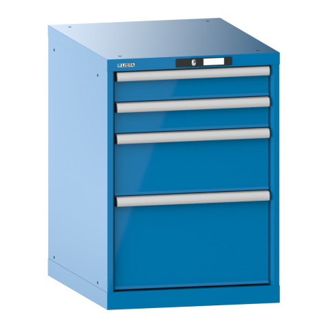 LISTA - Armoire à tiroirs 27x36E (LxPxH) 564x725x800mm 4 tiroirs (2x100/1x200/1x300) 75kg KEY Lock Bleu clair RAL 5012