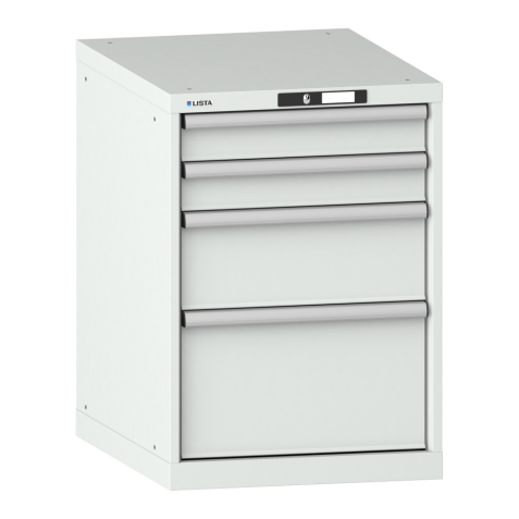 LISTA - Armoire à tiroirs 27x36E (LxPxH) 564x725x800mm 4 tiroirs (2x100/1x200/1x300) 75kg KEY Lock Gris clair RAL 7035