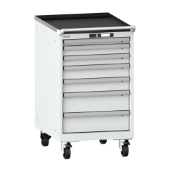 LISTA - Armoire à tiroirs mobile 27x36E (LxPxH) 564x725x990mm 7 tiroirs (1x50/2x75/2x100/2x150) 75kg roues en nylon  Ø100mm KEY Lock Gris clair RAL 7035