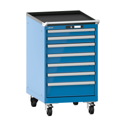 LISTA - Armoire à tiroirs mobile 27x36E (LxPxH) 564x725x990mm 7 tiroirs (2x75/4x100/1x150) 75kg roues en nylon  Ø100mm KEY Lock Bleu clair RAL 5012