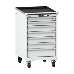 LISTA - Armoire à tiroirs mobile 27x36E (LxPxH) 564x725x990mm 7 tiroirs (2x75/4x100/1x150) 75kg roues en nylon  Ø100mm KEY Lock Gris clair RAL 7035