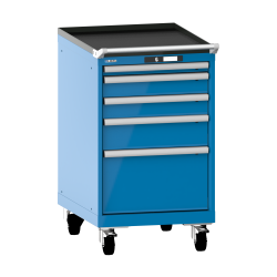 LISTA - Armoire à tiroirs mobile 27x36E (LxPxH) 564x725x990mm 5 tiroirs (1x50/2x100/1x150/1x300) 75kg roues en nylon  Ø100mm KEY Lock Bleu clair RAL 5012