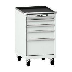 LISTA - Armoire à tiroirs mobile 27x36E (LxPxH) 564x725x990mm 5 tiroirs (1x50/2x100/1x150/1x300) 75kg roues en nylon  Ø100mm KEY Lock Gris clair RAL 7035