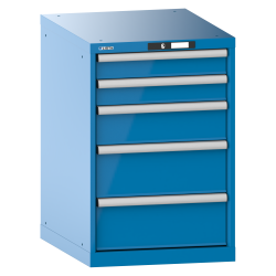 LISTA - Armoire à tiroirs 27x36E (LxPxH) 564x725x850mm 5 tiroirs (2x100/1x150/2x200) 75kg KEY Lock Bleu clair RAL 5012