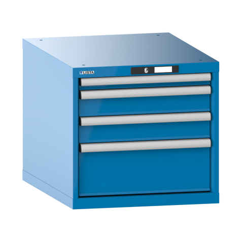 LISTA - Armoire à tiroirs 27x36E (LxPxH) 564x725x533mm 4 tiroirs (1x50/2x100/1x200) 75kg KEY Lock Bleu clair RAL 5012