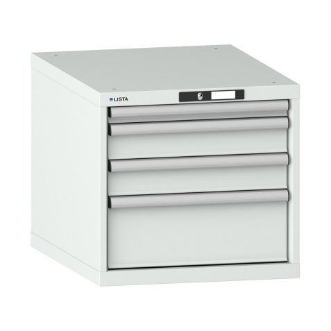 LISTA - Armoire à tiroirs 27x36E (LxPxH) 564x725x533mm 4 tiroirs (1x50/2x100/1x200) 75kg KEY Lock Gris clair RAL 7035