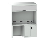 Quality Station Lista L 143,4 x P 72,5 cm, 2 portes, rideau gris, fermeture à clé