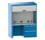 Quality Station Lista H 190 x L 143,4 x P 72,5 cm, 2 tiroirs, rideau gris, fermeture à clé