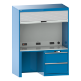 Quality Station Lista H 190 x L 143,4 x P 72,5 cm, 2 tiroirs, rideau gris, fermeture à clé