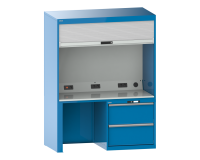 Quality Station Lista H 190 x L 143,4 x P 72,5 cm, 2 tiroirs, rideau gris, fermeture à clé