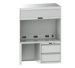 Quality Station Lista H 190 x L 143,4 x P 72,5 cm, 2 tiroirs, rideau gris, fermeture à clé