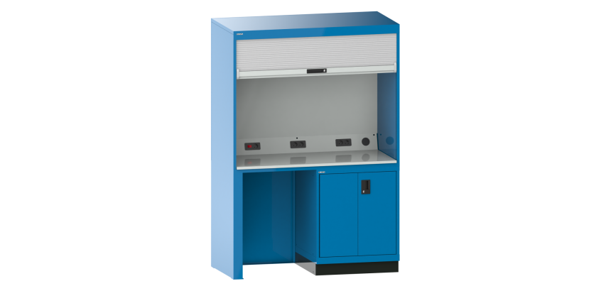 Quality Station Lista L 143,4 x P 72,5 cm, 2 portes, rideau gris, fermeture à clé