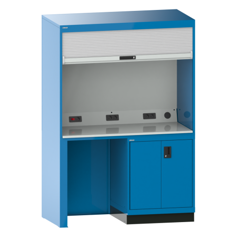 Quality Station lista H 210 x L 143,4 x P 72,5 cm, 2 portes, rideau gris, fermeture à clé
