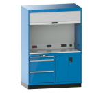 Quality Station Lista H 210 x L 143,4 x P 72,5  cm, 3 tiroirs, 2 portes, rideau gris, fermeture à clé