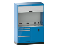 Quality Station Lista H 210 x L 143,4 x P 72,5  cm, 3 tiroirs, 2 portes, rideau gris, fermeture à clé