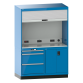 Quality Station Lista H 210 x L 143,4 x P 72,5  cm, 3 tiroirs, 2 portes, rideau gris, fermeture à clé