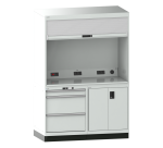 Quality Station Lista H 210 x L 143,4 x P 72,5  cm, 3 tiroirs, 2 portes, rideau gris, fermeture à clé