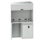 Quality Station Lista H 220 x L 143,4 x P 72,5 cm, 1 tiroir pour clavier, 2 portes, rideau gris, fermeture à clé