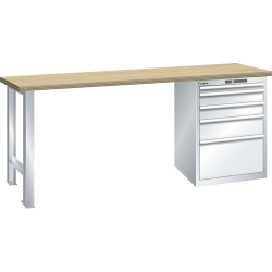 LISTA - Établi 27x36E (LxPxH) 1500x800x850mm 5 tiroirs (1x50/2x100/1x150/1x300) 75kg hêtre KEY Lock Gris clair RAL 7035