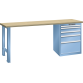LISTA - Établi 27x36E (LxPxH) 2000x800x850mm 5 tiroirs (1x50/2x100/1x150/1x300) 75kg hêtre KEY Lock Bleu clair RAL 5012