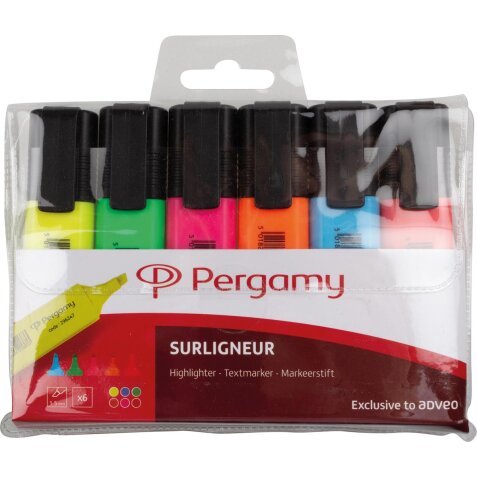 Pergamy markeerstift, etui van 6 stuks in geassorteerde kleuren