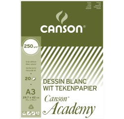 Canson tekenpapier Academy, 250 g, ft 29,7 x 42 cm, A3, blok van 20 vel