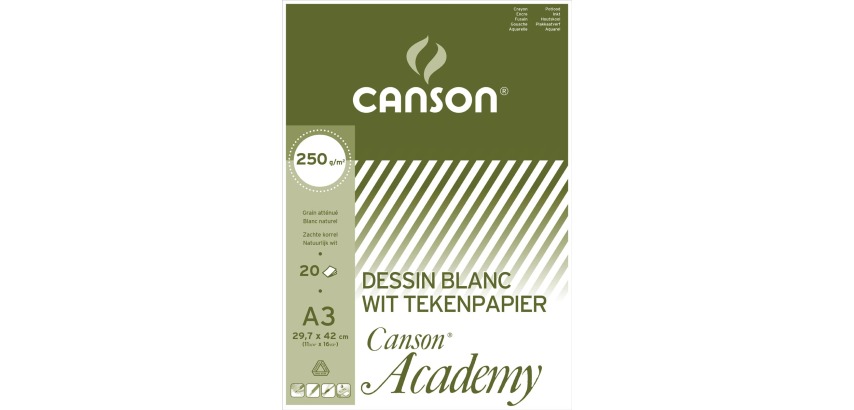 Canson Zeichenpapier Academy, 250 g, 29,7 x 42 cm, A3, Block mit 20 Blättern