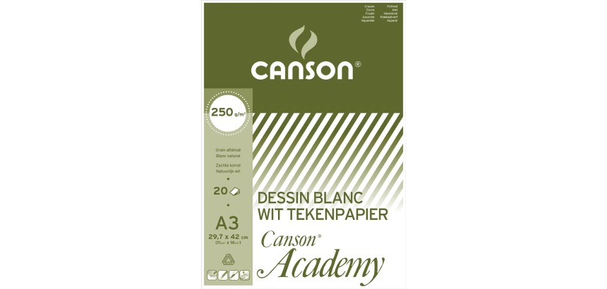 Canson Academy drawing paper, 250 g, size 29.7 x 42 cm, A3, pad of 20 sheets