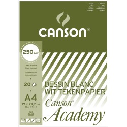 Canson tekenpapier Academy, 250 g, ft 21 x 29,7 cm, A4, blok van 20 vel