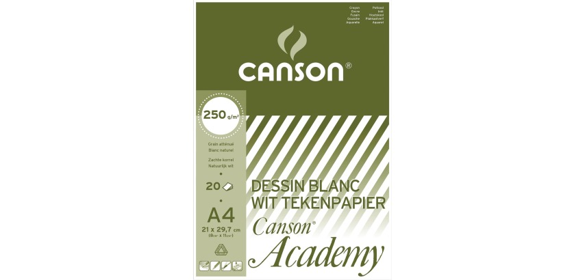 Canson Academy drawing paper, 250 g, size 21 x 29.7 cm, A4, pad of 20 sheets