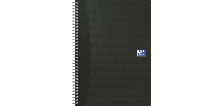Oxford Office Essentials spiral-bound notebook, 180 pages, A4 size, lined, black