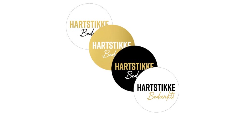 KP etiket "Hartstikke Bedankt", diameter 40 mm, 4 varianten, rol van 250 stuks