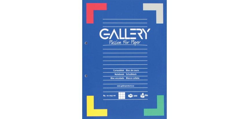 Gallery cursusblok, ft A4, 80 g/m², 2-gaatsperforatie, geruit 5 mm, 100 vel