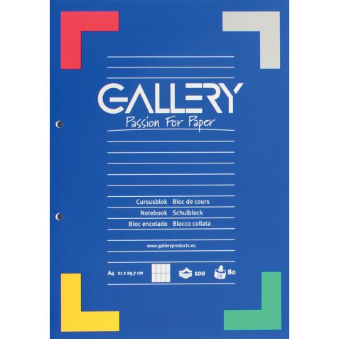 Gallery bloc de cours, quadrillé commercial, papier de 80 g/m²