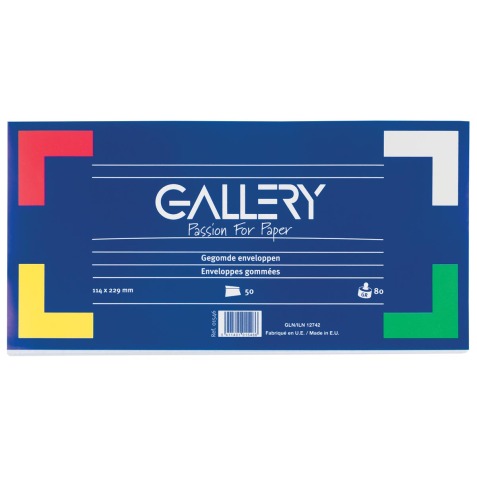 Gallery enveloppes, ft 114 x 229 mm, gommées, paquet de 50 pièces