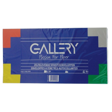 Gallery enveloppes, ft 114 x 229 mm, avec fenêtre à droite et bande adhésive, paquet de 50 pièces