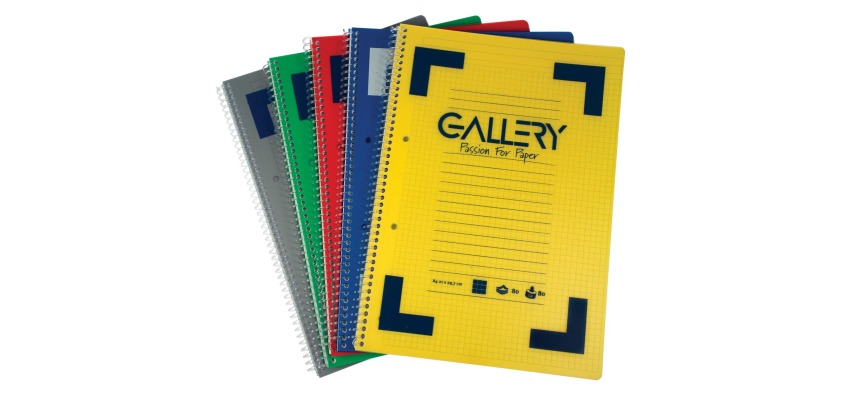 Gallery spiral-bound notebook Traditional A4, 4 holes, lined, assorted colors, 160 pages