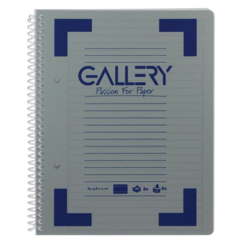 Gallery cahier à reliure spirale Traditional A5, 2 trous, ligné, couleurs assorties, 160 pages