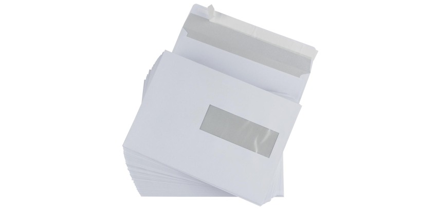 Gallery enveloppen ft 156 x 220 mm, venster rechts, stripsluiting, binnenzijde grijs, 500 stuks