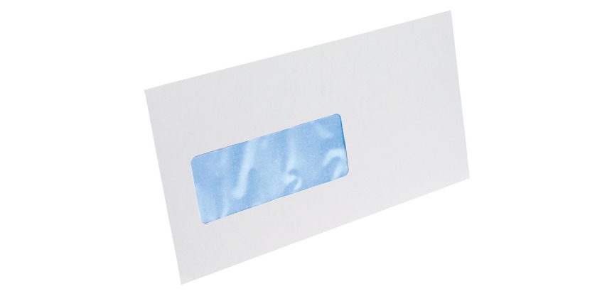 Gallery envelopes, size 114 x 229 mm, adhesive strip, left window (size 40 x 110 mm)