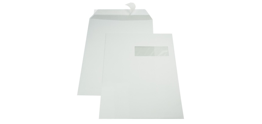 Gallery enveloppen ft 229 x 324 mm, venster rechts, stripsluiting, binnenzijde grijs, doos van 250 stuks