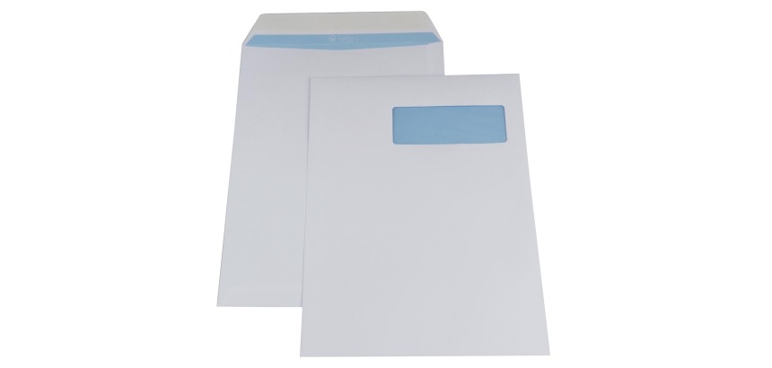 Gallery envelopes, 230 x 310 mm, adhesive strip, window on the right
