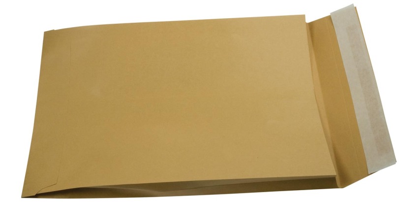 Gallery gusseted sleeves, 229 x 324 x 35 mm, adhesive strip, brown kraft, box of 250 pieces