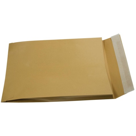 Gallery enveloppen met balg ft 229 x 324 x 35 mm, stripsluiting, bruine kraft, doos van 250 stuks