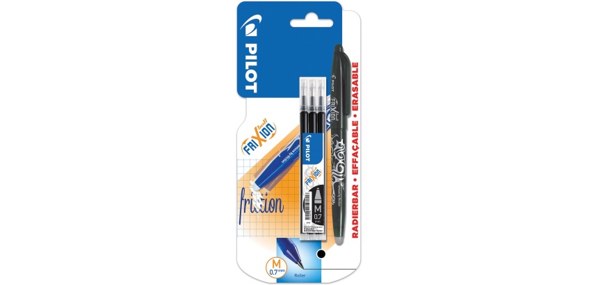 Rollerpen PILOT friXion medium zwart blister à 1 stuk + 3 vullingen